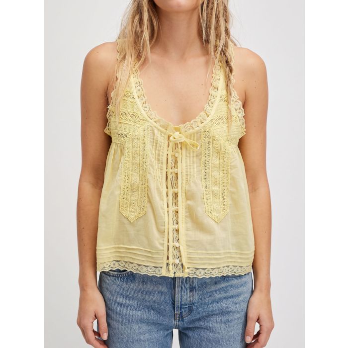 Relaxed Chic Ruffled Tie Front Button Up Resort Lace Crop Tank Top