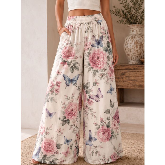 Breezy High Waist Wide Leg Tropical Resort Palazzo Pants