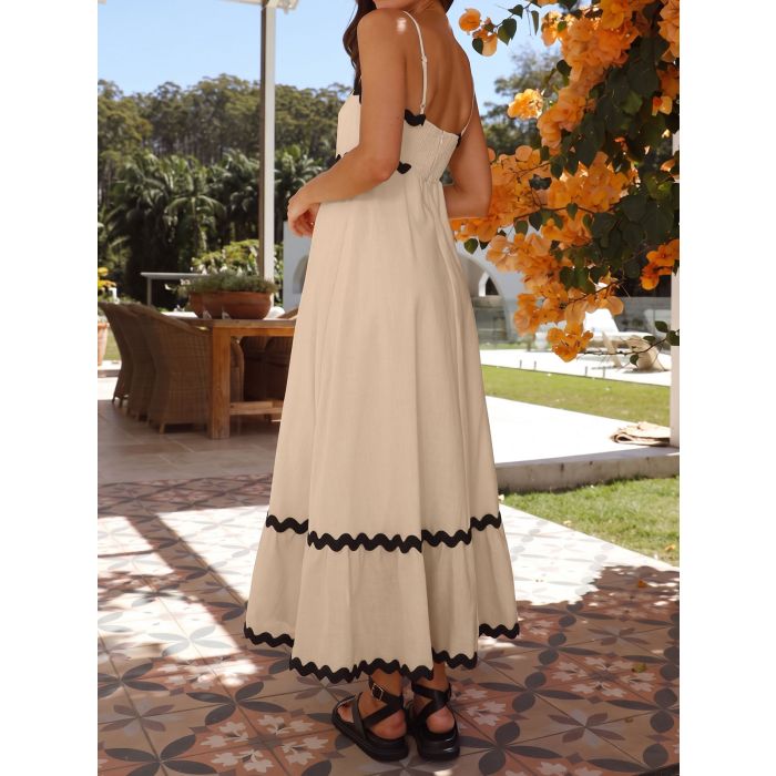 Relaxed Ric Rac Square Neck Empire Waist Resort Babydoll Slip Maxi…