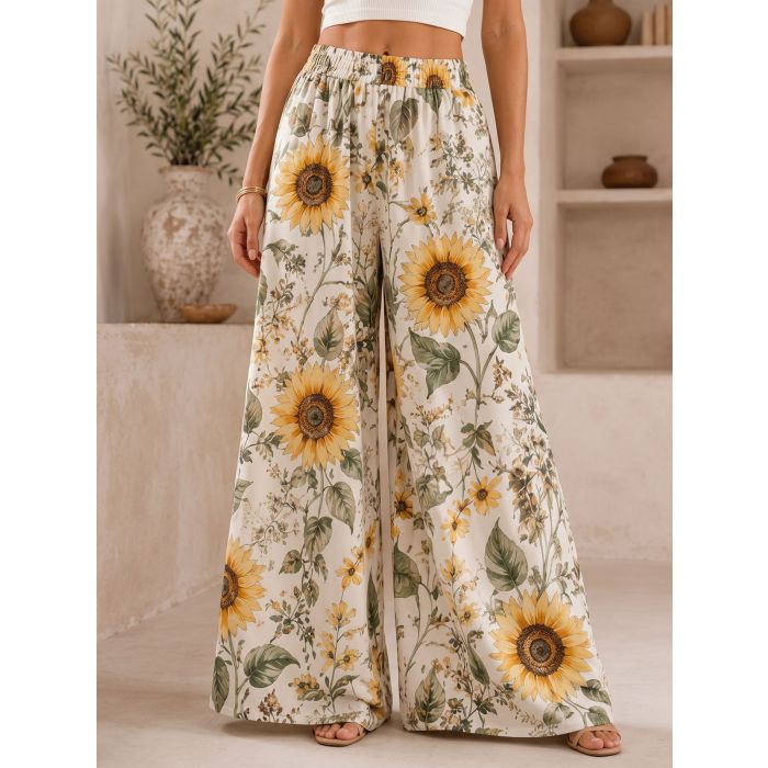 Breezy High Waist Wide Leg Tropical Resort Palazzo Pants