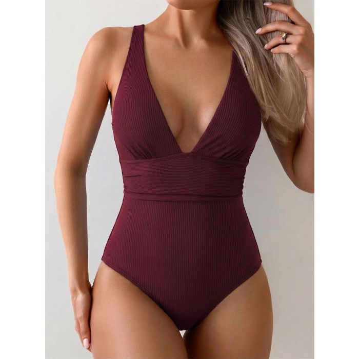 Active Deep V Wide Strap Ruched Moderate One-Piece Swimsuit