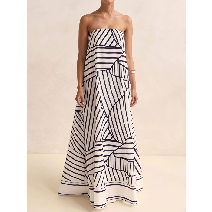 Flowy Border Strapless a Line Resort Strapless Maxi Dress