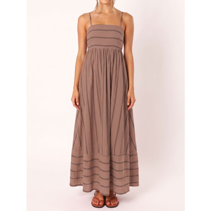 Flattering Square Neck Empire Waist Resort Striped Slip Maxi Dress