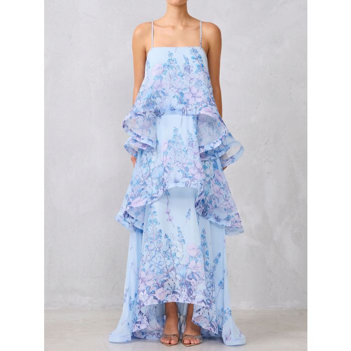 Ethereal Square Neck Tiered Ruffle Resort Floral Slip Maxi Dress