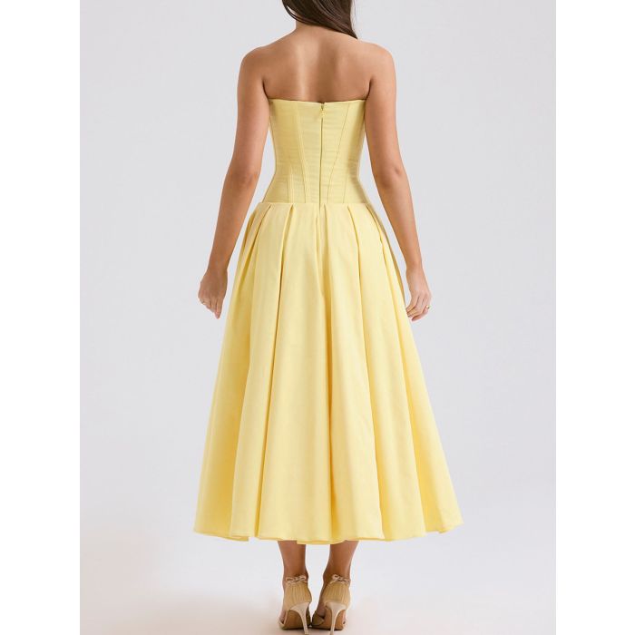 Flattering Bustier Strapless Corset Fit Flare Resort Pleated Midi D…