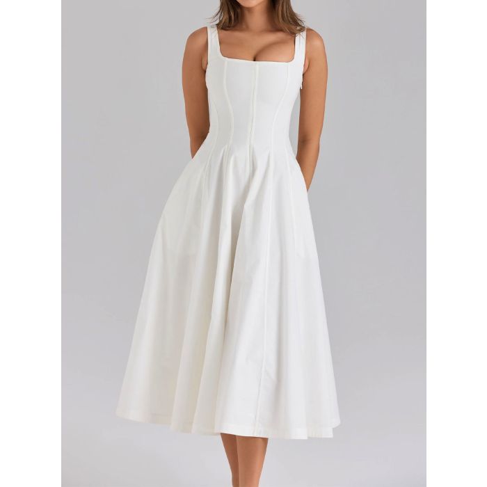 Romantic Square Neck Lace Up Back Resort Floral Midi Sundress