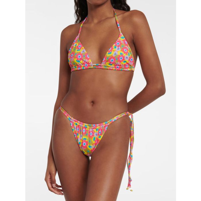 Relaxed Floral Strappy Scrunch High-Cut Triangle Two-Piece Bikini S…
