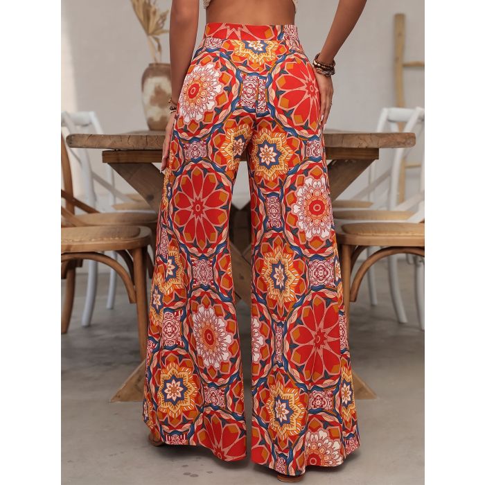 Colorful Floral High Waisted Wide Leg Relaxed Resort Chiffon Palazz…