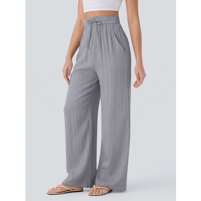Casual Drawstring Tie High Waist Pocket Resort Wide Leg Pants
