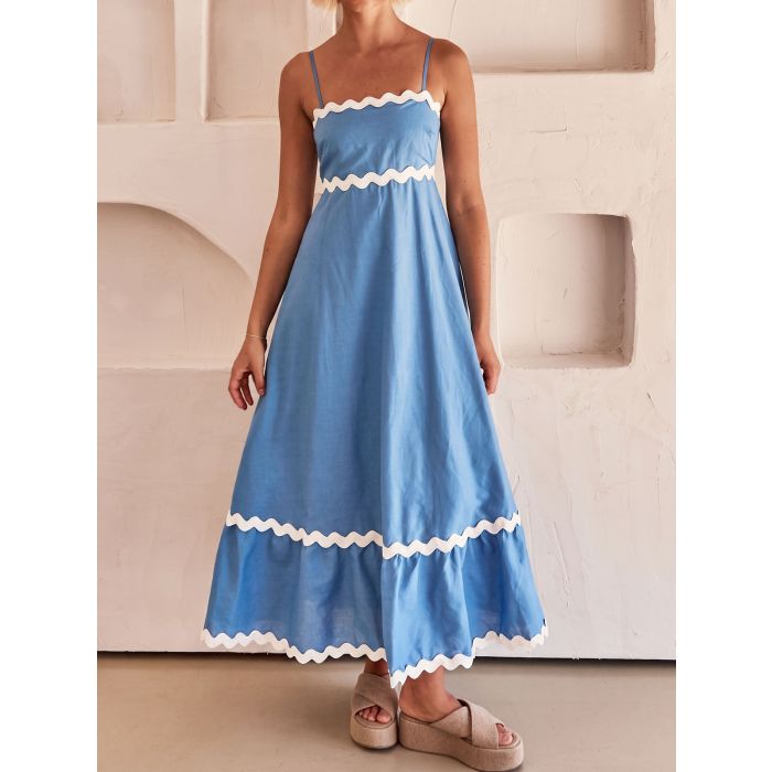 Relaxed Ric Rac Square Neck Empire Waist Resort Babydoll Slip Maxi…