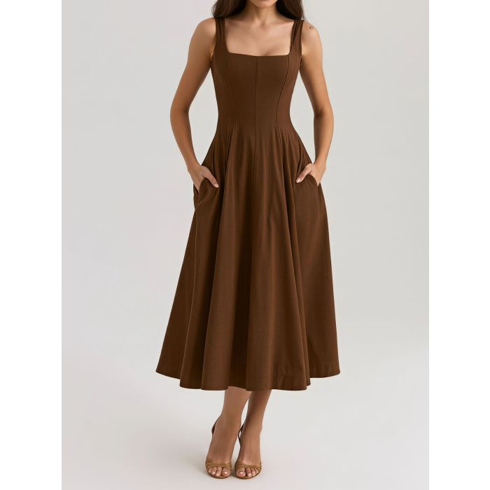 Romantic Square Neck Lace Up Back Resort Floral Midi Sundress