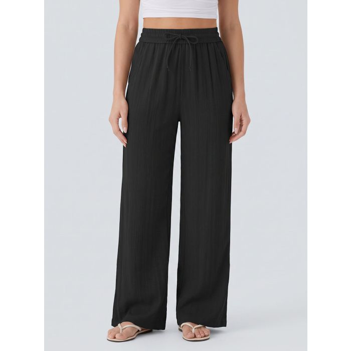 Casual Drawstring Tie High Waist Pocket Resort Wide Leg Pants