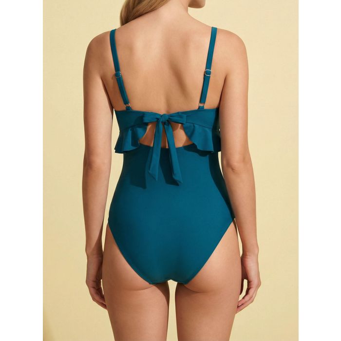 Athletic Moderate Metallic U Wire Ruffle Cutout One-Piece Swimsuit
