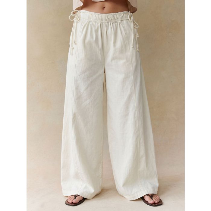 Relaxed Side Tie High Waist Wide Leg Linen Blend Resort Palazzo Pan…