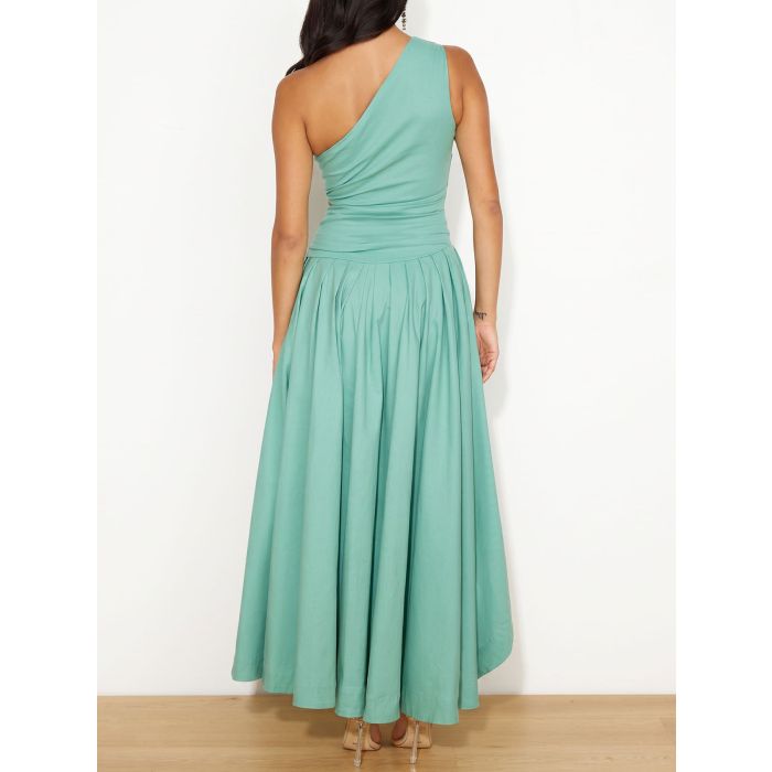 Asymmetric One Shoulder Cutout Fit and Flare Resort Ruched Midi Dre…