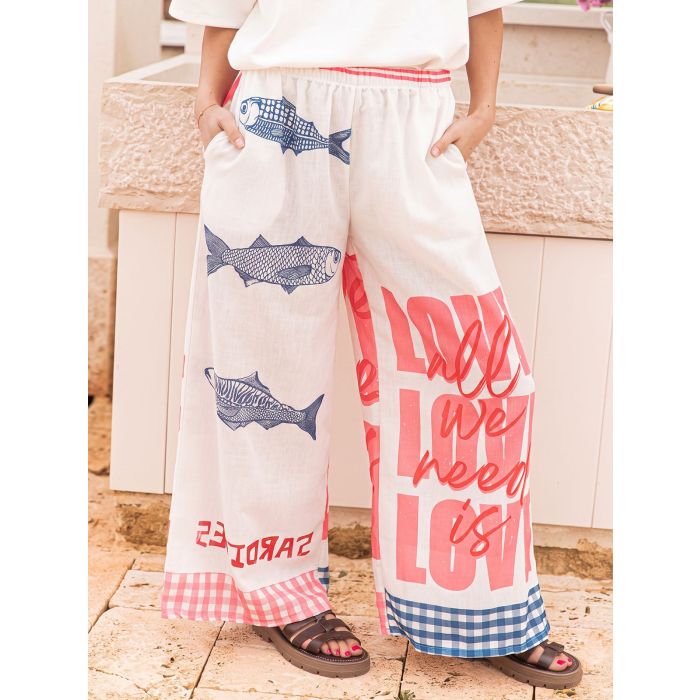 Coastal Fish Graphic High Waist Wide Leg Resort Pants