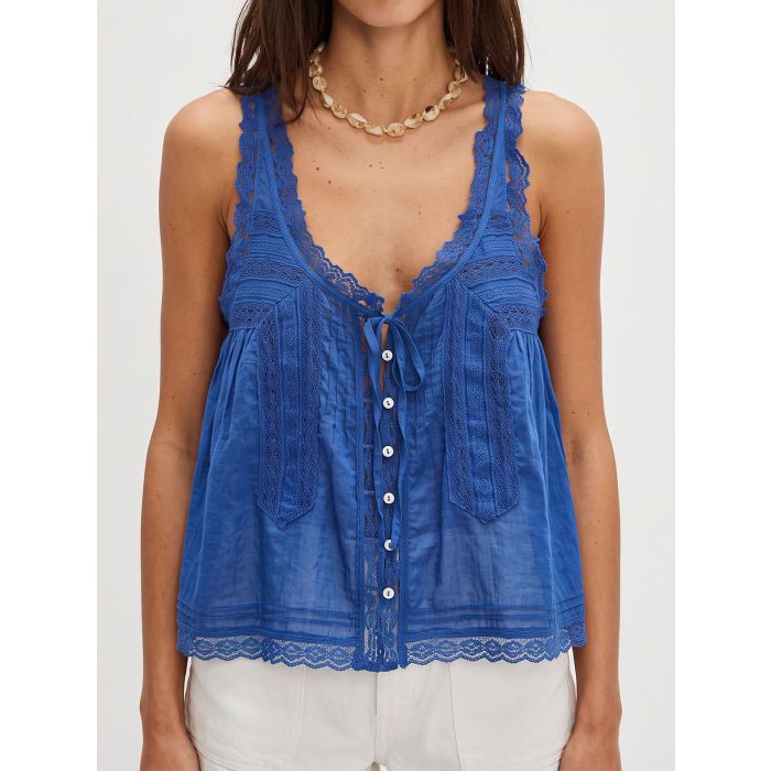 Relaxed Chic Ruffled Tie Front Button Up Resort Lace Crop Tank Top
