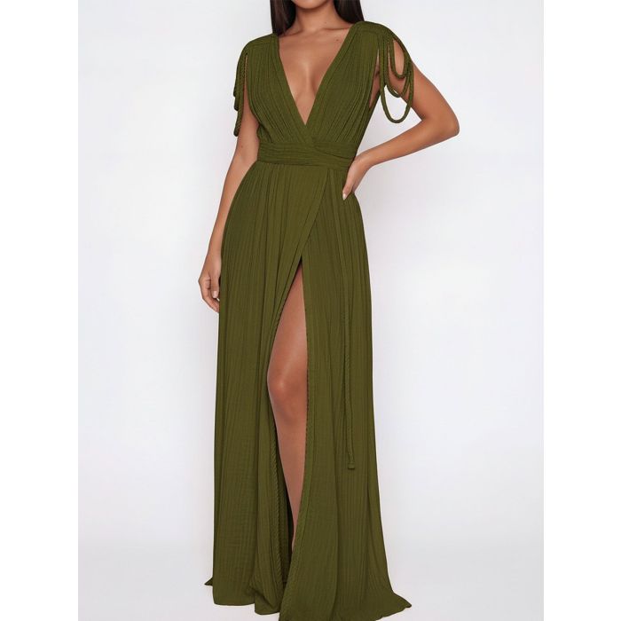 Convertible Braided Strappy Epaulette Shoulder Resort Wrap Maxi Dre…