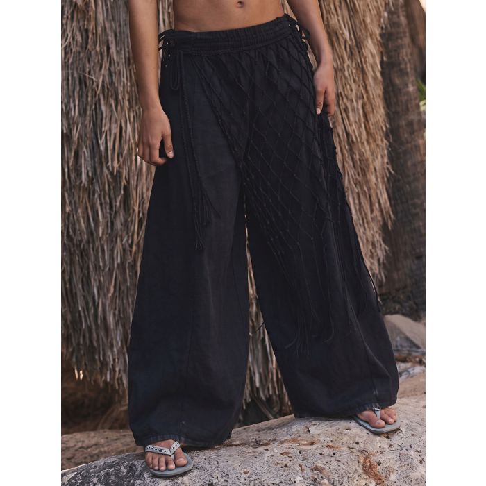 Relaxed Side Tie High Waist Wide Leg Linen Blend Resort Palazzo Pan…
