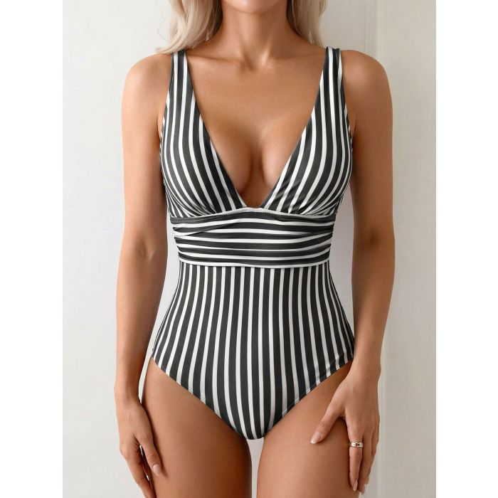 Active Deep V Wide Strap Ruched Moderate One-Piece Swimsuit