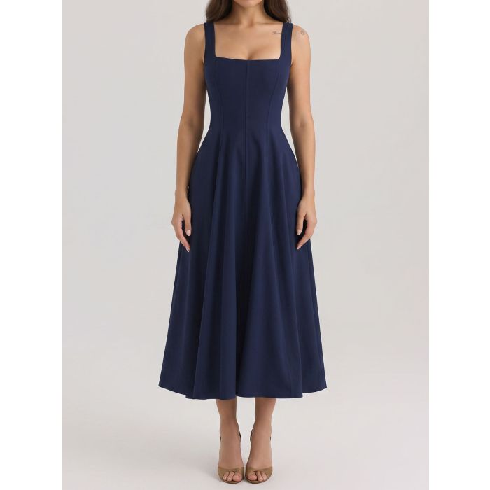 Romantic Square Neck Lace Up Back Resort Floral Midi Sundress