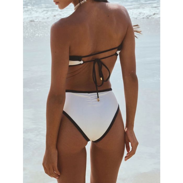 Contrast Flower Bandeau High-Leg Cutout Monokini One-Piece Swimsuit