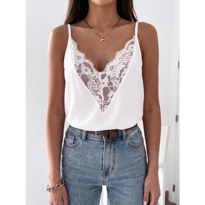 Feminine Scalloped Floral Lace V-Neck Resort Cami Tank Top