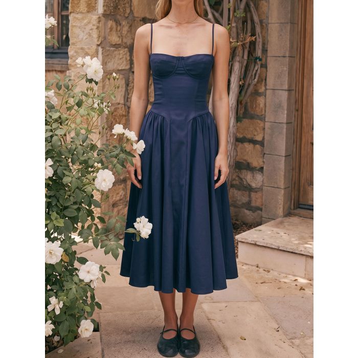 Flattering Bustier Corset Drop Waist Fit and Flare Resort Slip Midi…