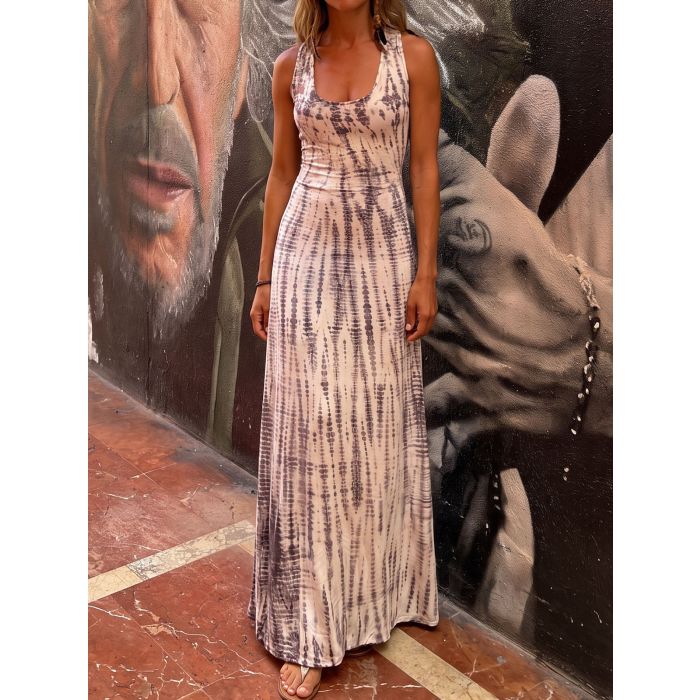 Waterfall Tie Dye Criss Cross Back Resort Summer Tank Maxi Dress