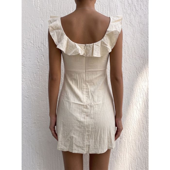Playful Ruffled Square Neck Keyhole Button a Line Resort Mini Sun D…