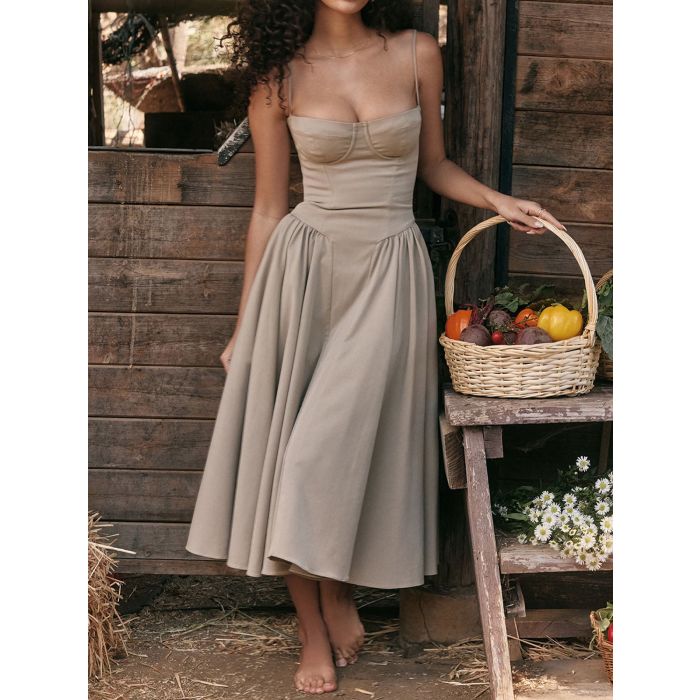 Flattering Bustier Corset Drop Waist Fit and Flare Resort Slip Midi…