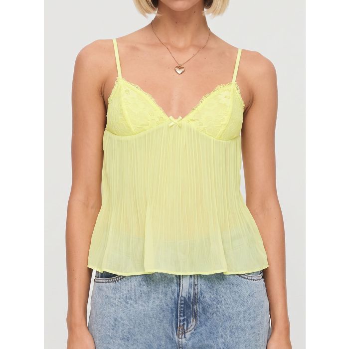 Playful Lace V-Neck Bow Plisse Babydoll Resort Spaghetti Crop Top