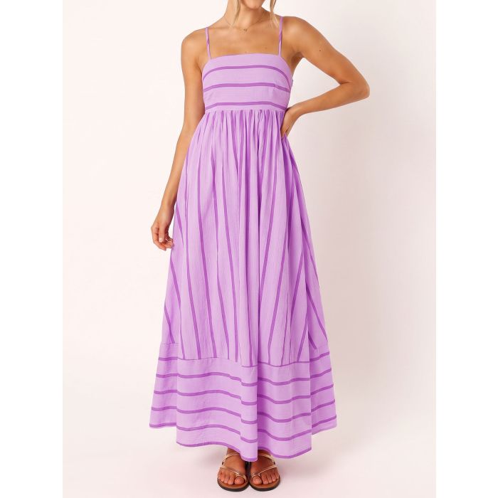 Flattering Square Neck Empire Waist Resort Striped Slip Maxi Dress