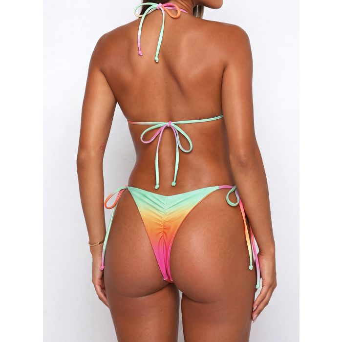Crystal Gradient High-Leg Scrunch Triangle Two-Piece Bikini Set