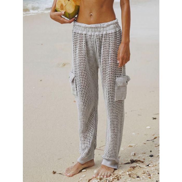 Cool High Waist Cargo Pocket Beach Crochet Knit Cover-Up Pants