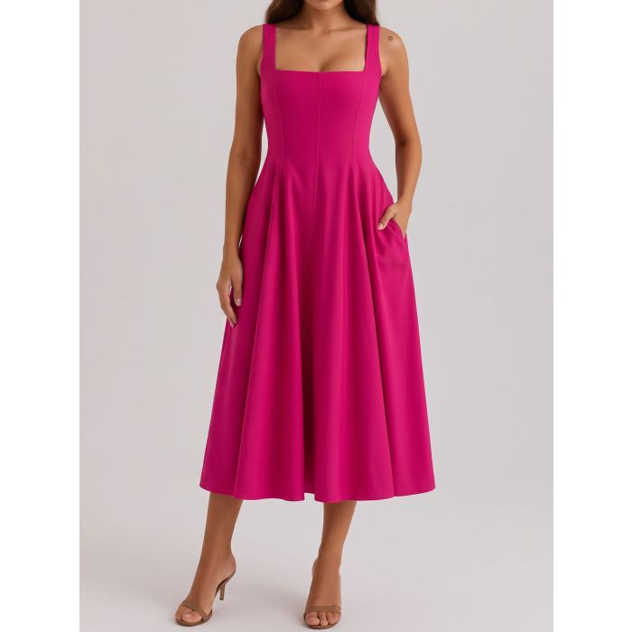 Romantic Square Neck Lace Up Back Resort Floral Midi Sundress