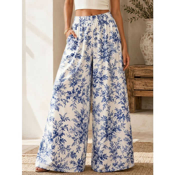 Breezy High Waist Wide Leg Tropical Resort Palazzo Pants