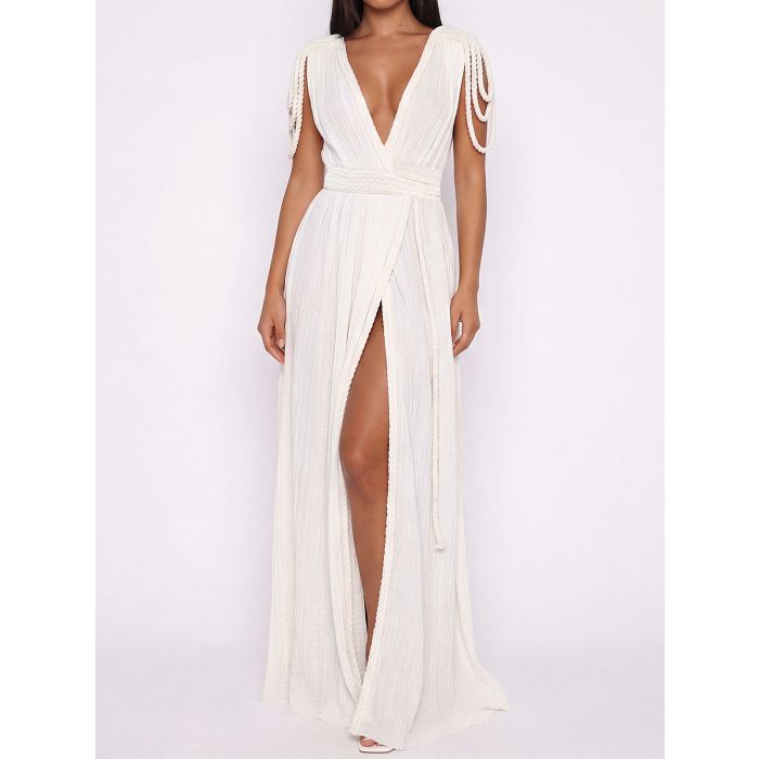 Convertible Braided Strappy Epaulette Shoulder Resort Wrap Maxi Dre…