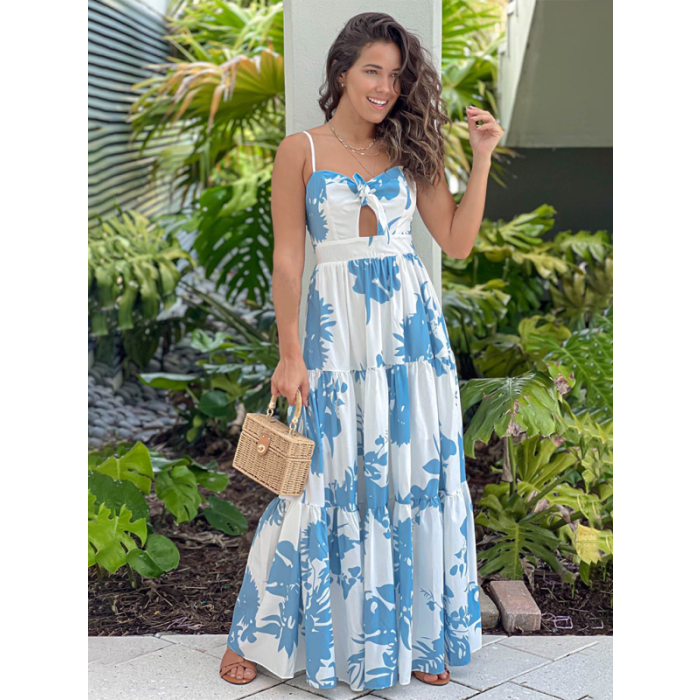Floral Print Maxi Dress with Tie-Front