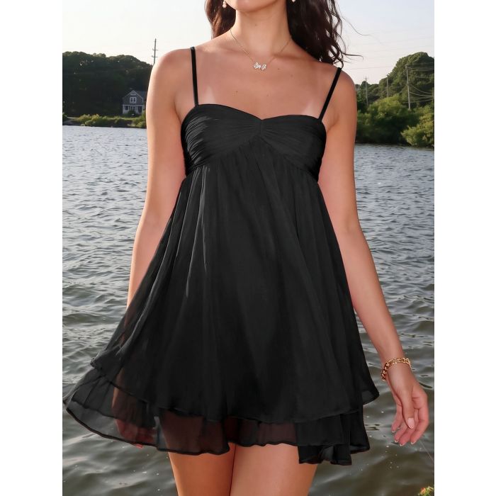 Flowy Sweetheart Empire Waist Resort Chiffon Babydoll Slip Mini Dre…