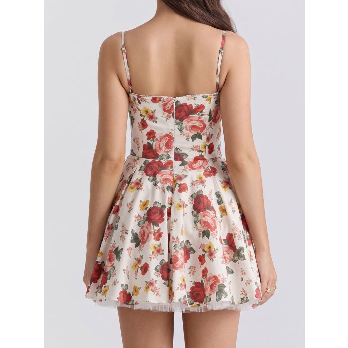 Romantic Floral Satin Sweetheart Tulle Layer Resort Mini Sundress