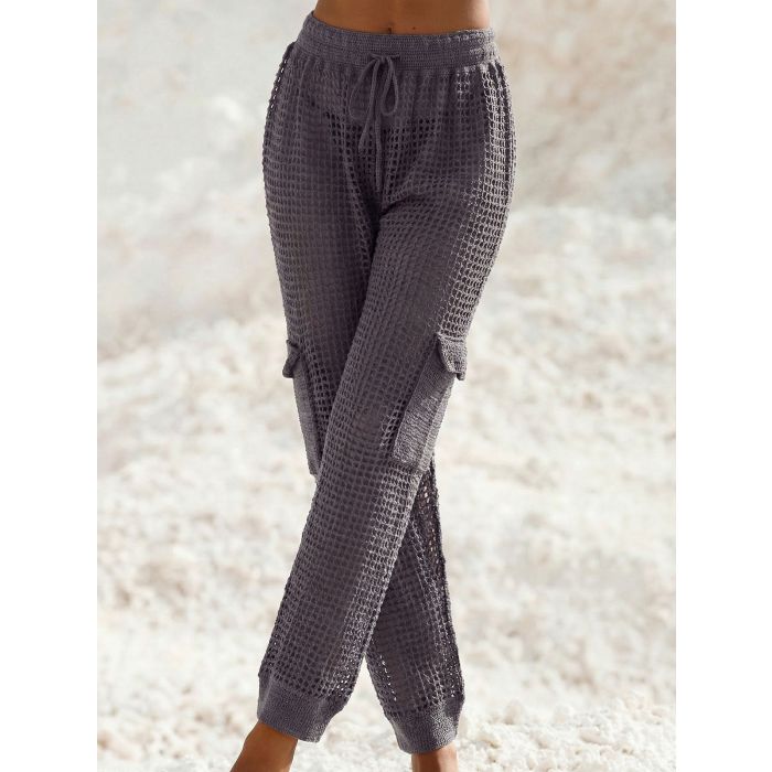Cool High Waist Cargo Pocket Beach Crochet Knit Cover-Up Pants