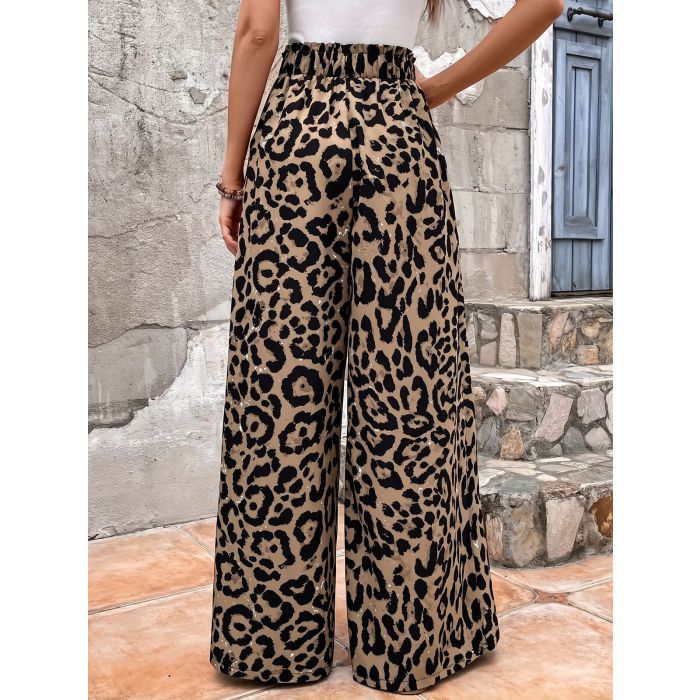 Vintage Leopard Front Tie High Waist Resort Wide Leg Palazzo Pants