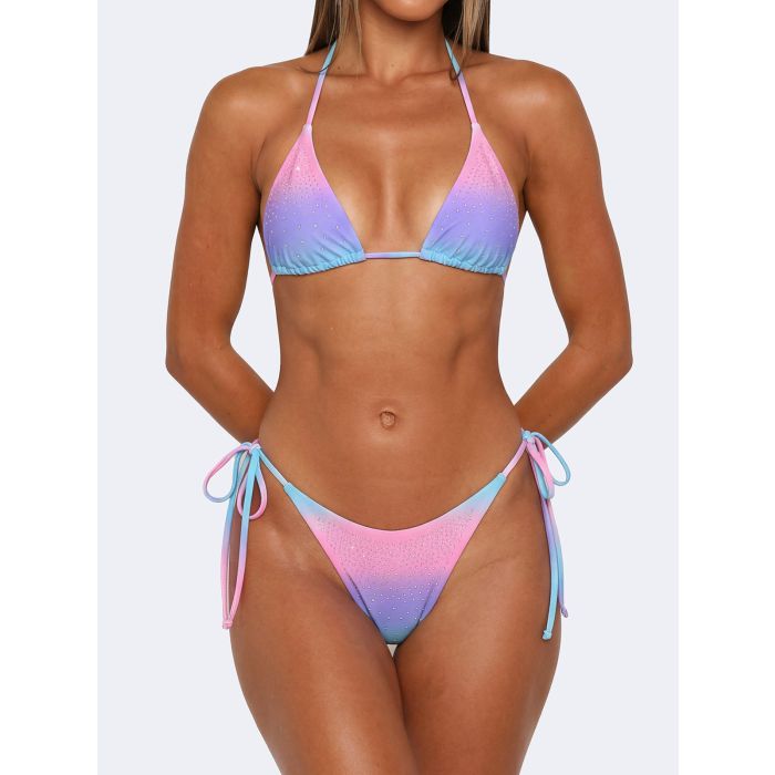 Crystal Gradient High-Leg Scrunch Triangle Two-Piece Bikini Set