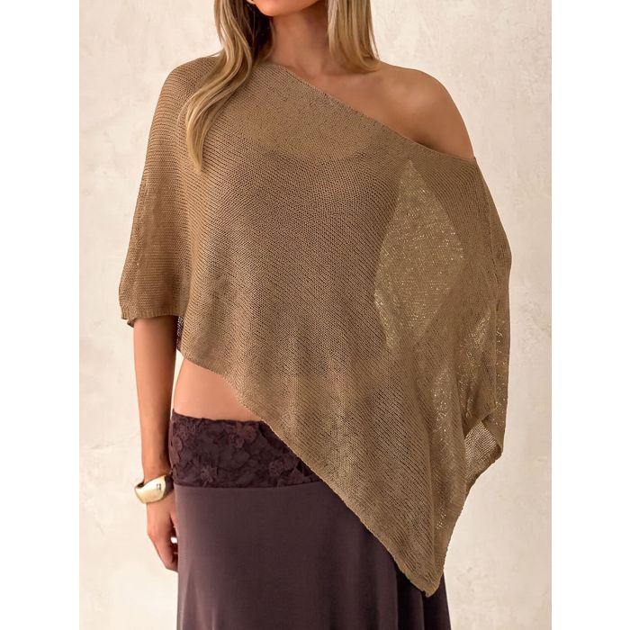 Versatile Boat Shoulder Resort Asymmetrical Oversized Knit Poncho T…