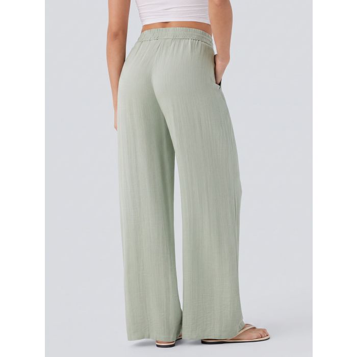 Casual Drawstring Tie High Waist Pocket Resort Wide Leg Pants