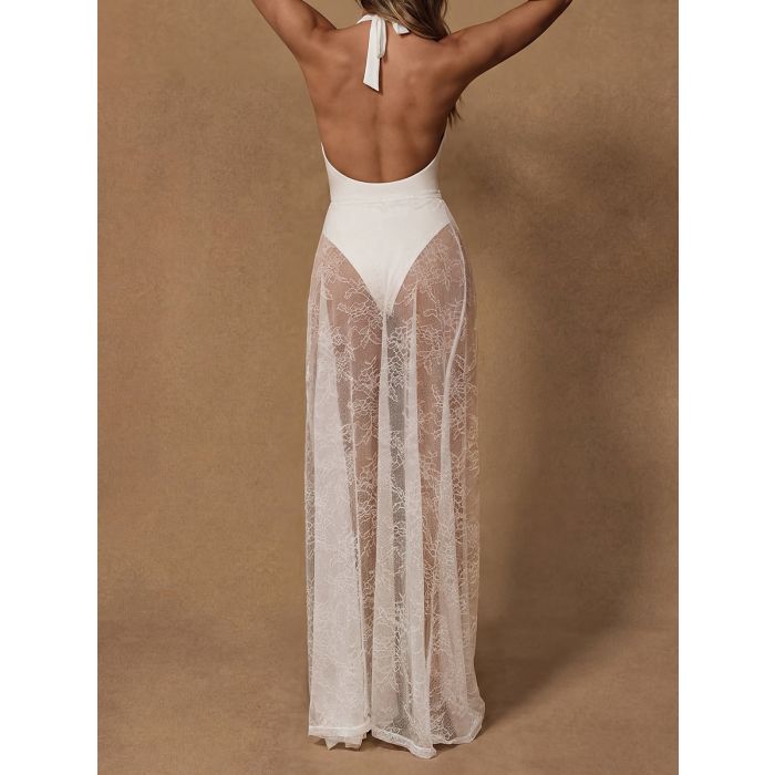 Fishtail Lace Cover-Up Sunburst Cutout Deep V Two-Piece Swimsuit