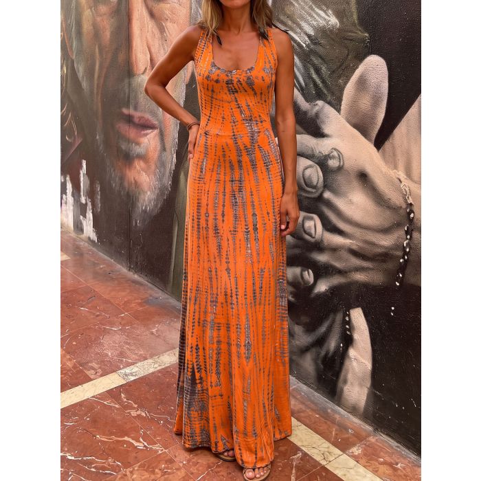 Waterfall Tie Dye Criss Cross Back Resort Summer Tank Maxi Dress