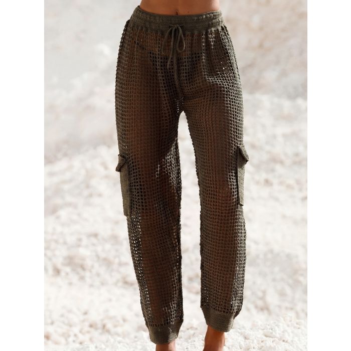 Cool High Waist Cargo Pocket Beach Crochet Knit Cover-Up Pants