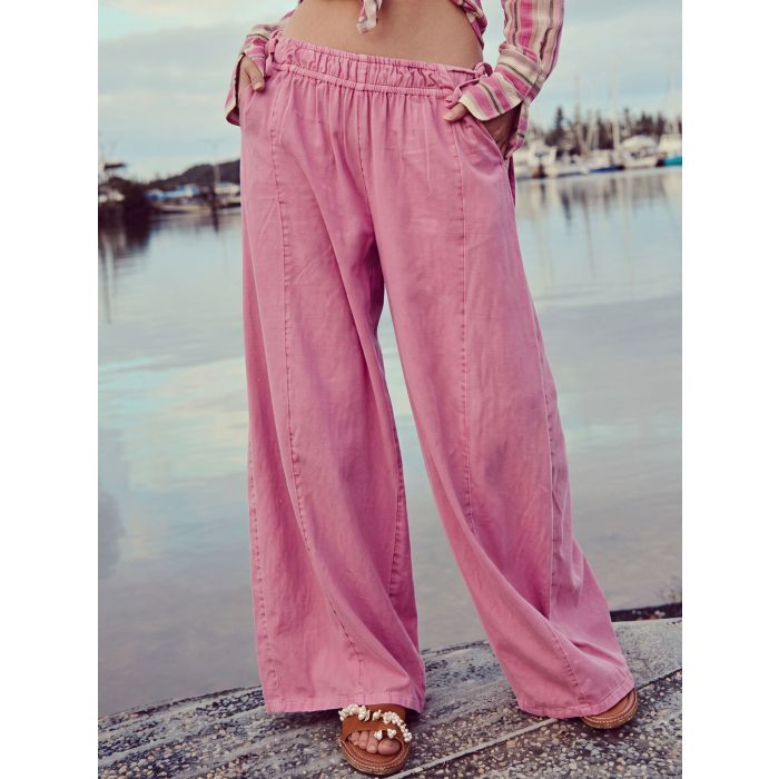 Relaxed Side Tie High Waist Wide Leg Linen Blend Resort Palazzo Pan…